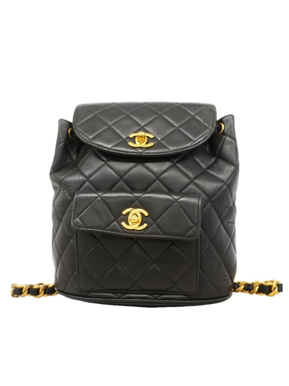 Chanel Backpack Quilted Lambskin Black Gold